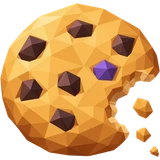 A low-poly chocolate-chip cookie with a bite taken out